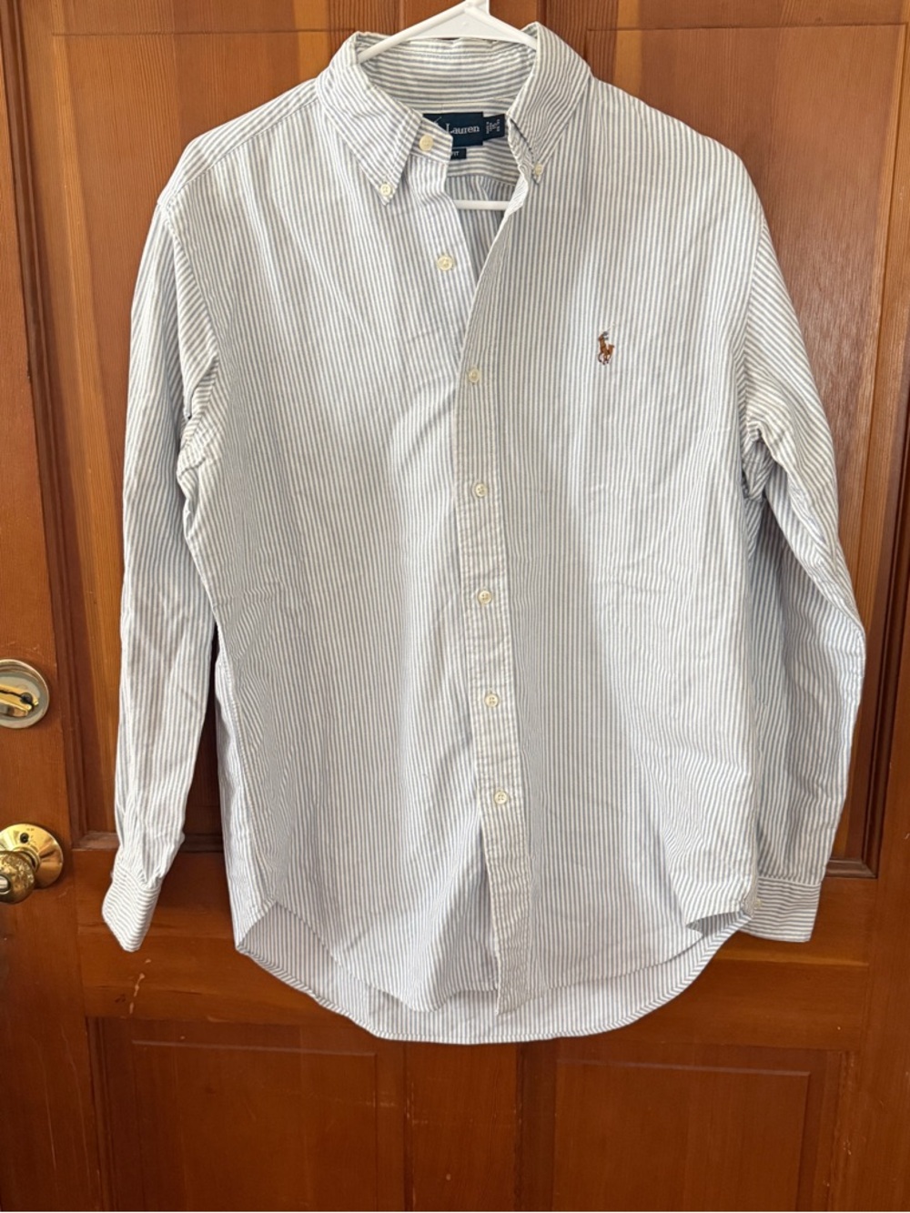 Ralph Lauren Light Blue and White Thin Stripe Button-Down Shirt